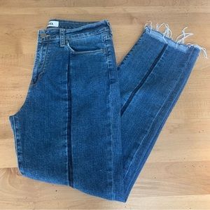 JBD Straight Leg High Rise Jeans with Raw Cut Hem